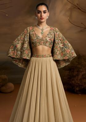 Beige Embroidered Organza Lehenga Set