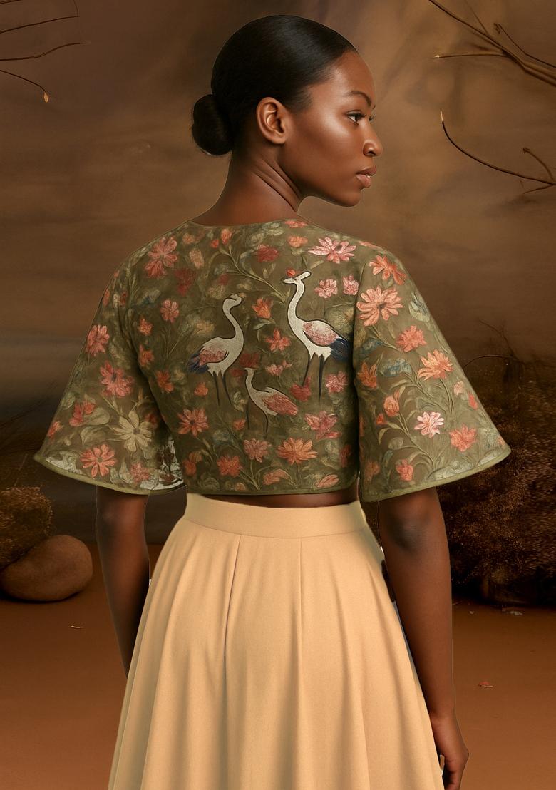 Beige Embroidered Organza Lehenga Set - Indya