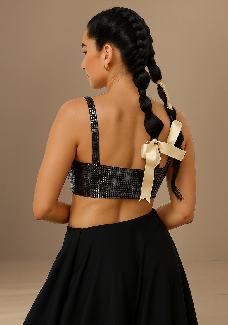 Black Embellished Blouse Satin Lehenga Set