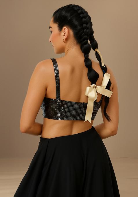 Black Embellished Blouse Satin Lehenga Set