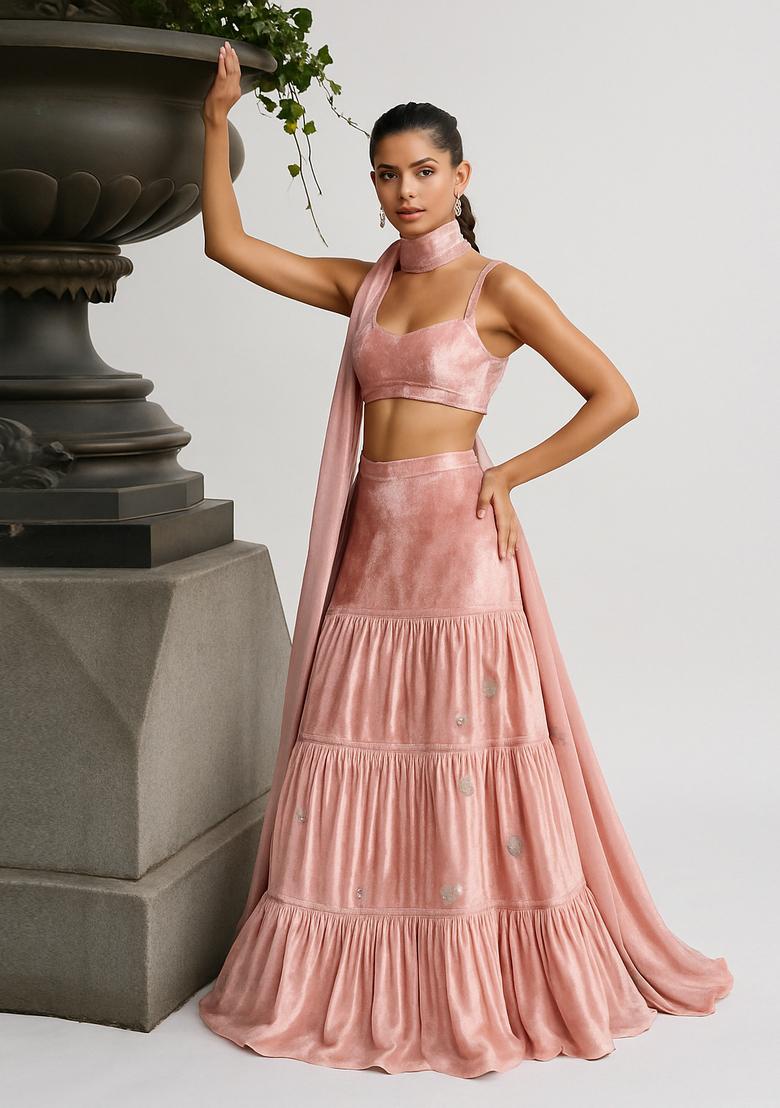 Onion Pink Shimmer Double Georgette Lehenga Set - Indya
