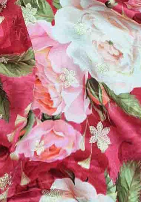 Red Printed Satin Lehenga Set