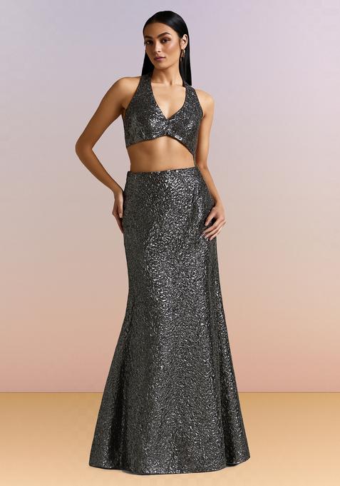 Black Solid Chiffon Lehenga Set