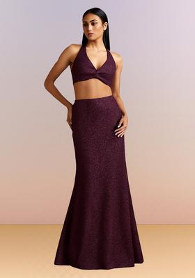 Purple Solid Lurex Lehenga Set