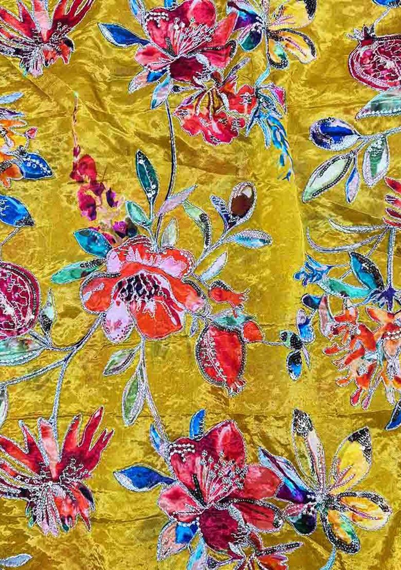 Yellow Printed Organza Lehenga Set