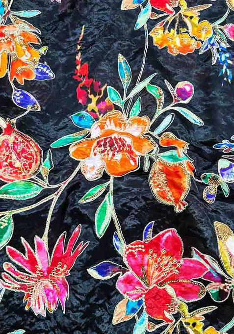 Black Printed Organza Lehenga Set