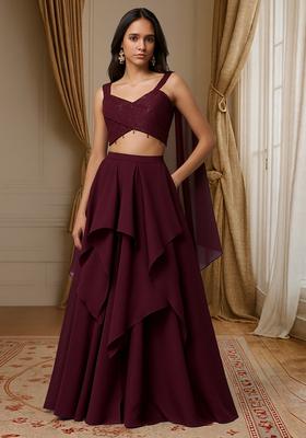 Purple Solid Lurex Lehenga Set