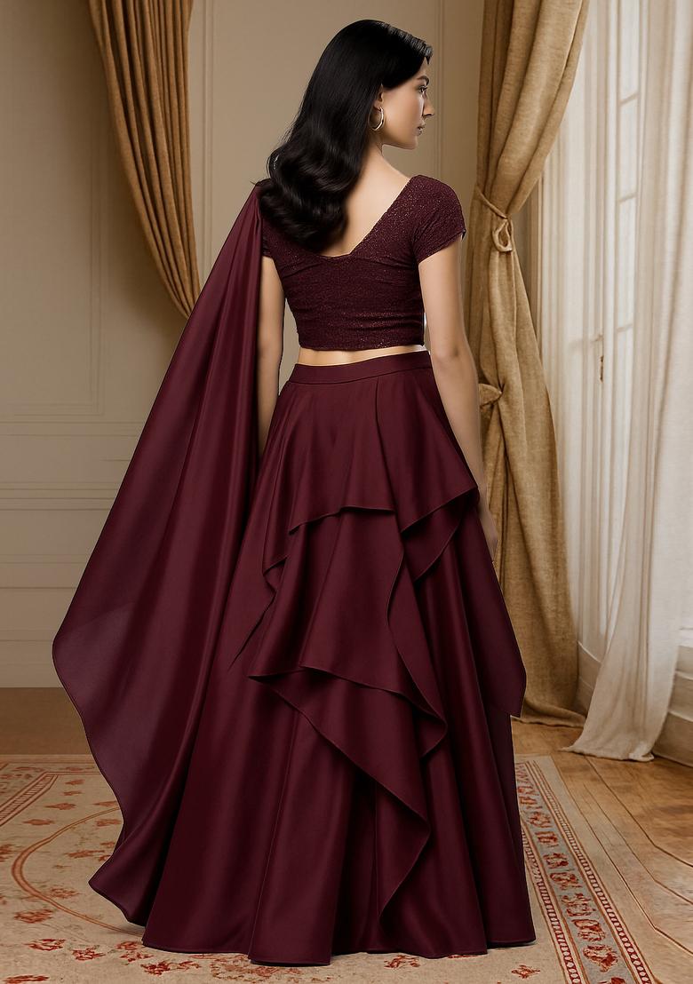 Purple Solid Lurex Lehenga Set - Indya