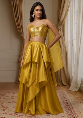 Yellow Solid Poly Blend Lehenga Set