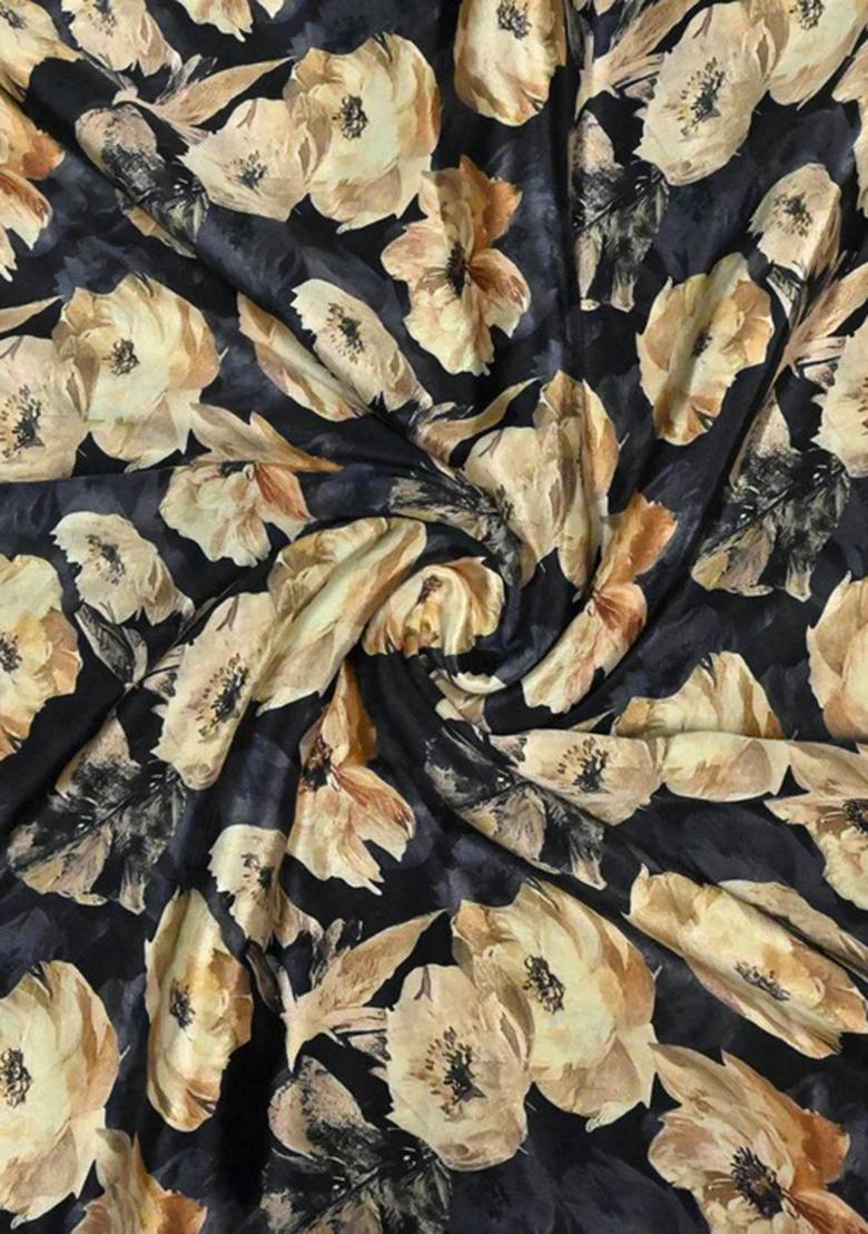 Black Printed Crepe Lehenga Set