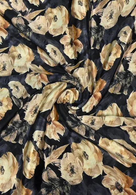 Black Printed Crepe Lehenga Set