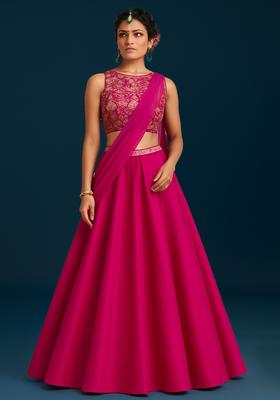Pink Jacquard Blouse Georgette Lehenga Set