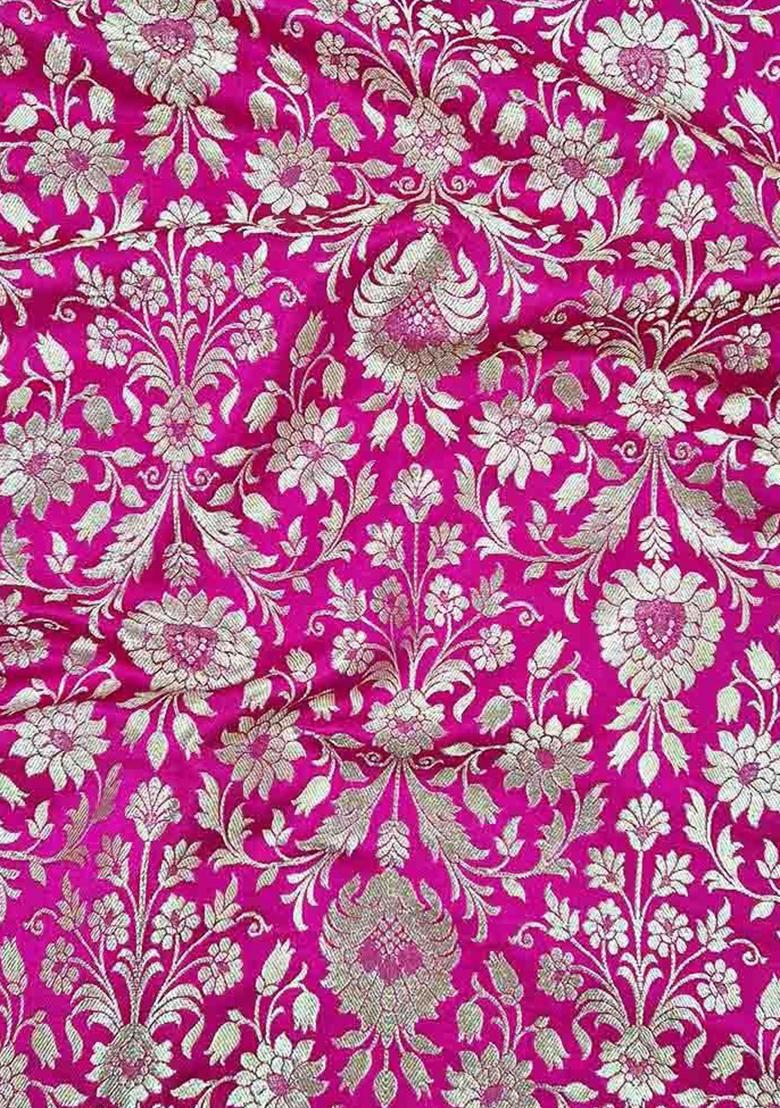 Pink Jacquard Blouse Georgette Lehenga Set - Indya