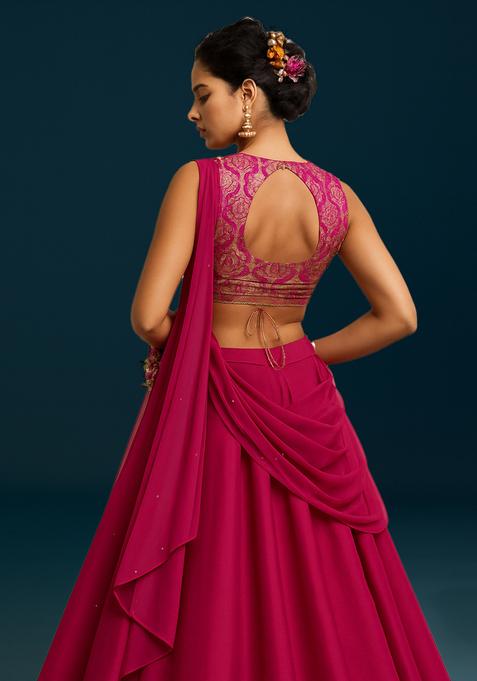 Pink Jacquard Blouse Georgette Lehenga Set