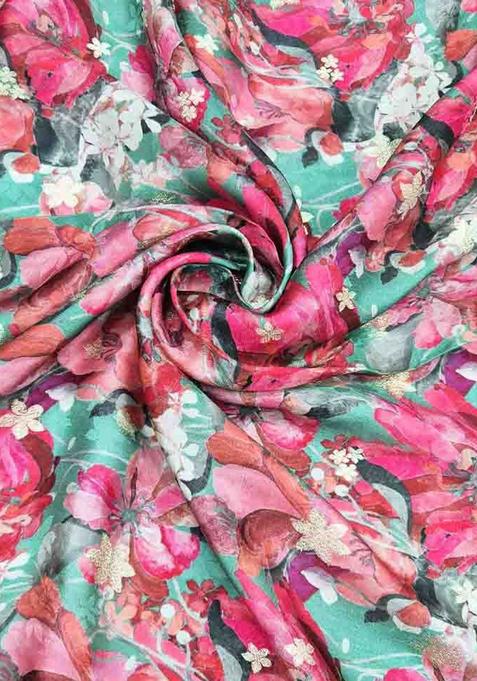 Sea Green Printed Satin Lehenga Set