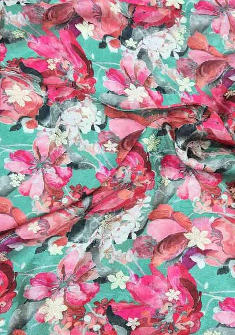 Sea Green Printed Satin Lehenga Set