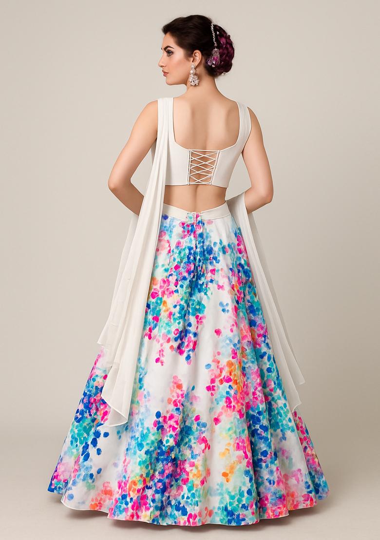 Multicolor Printed Rayon Lehenga Set - Indya