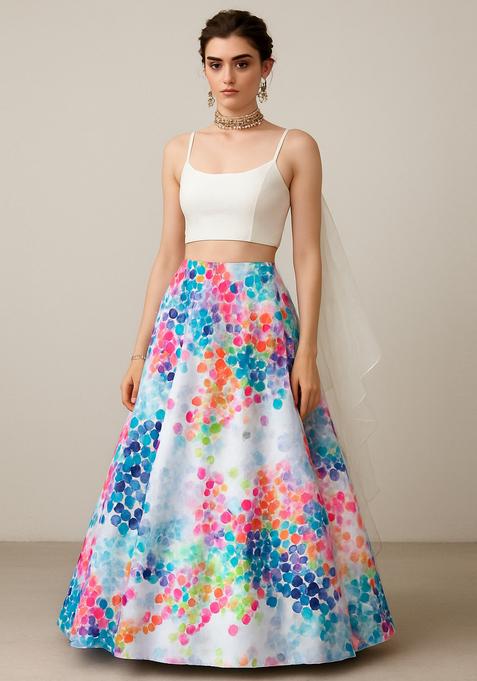 Multicolor Printed Rayon Lehenga Set