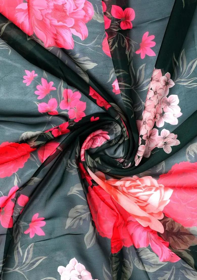 Green Printed Organza Lehenga Set