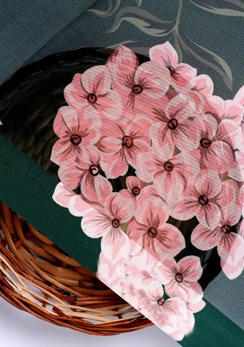 Green Printed Organza Lehenga Set - Indya