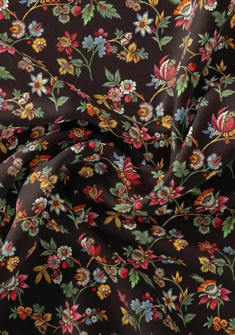 Black Printed Pure Chinon Lehenga Set - Indya