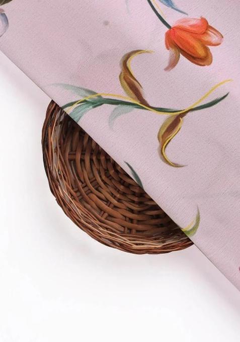 Pink Printed Polyester Lehenga Set