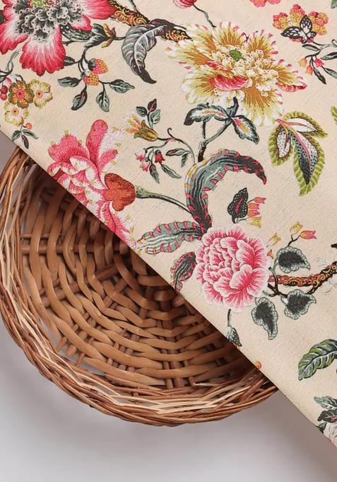 Beige Printed Polyester Lehenga Set