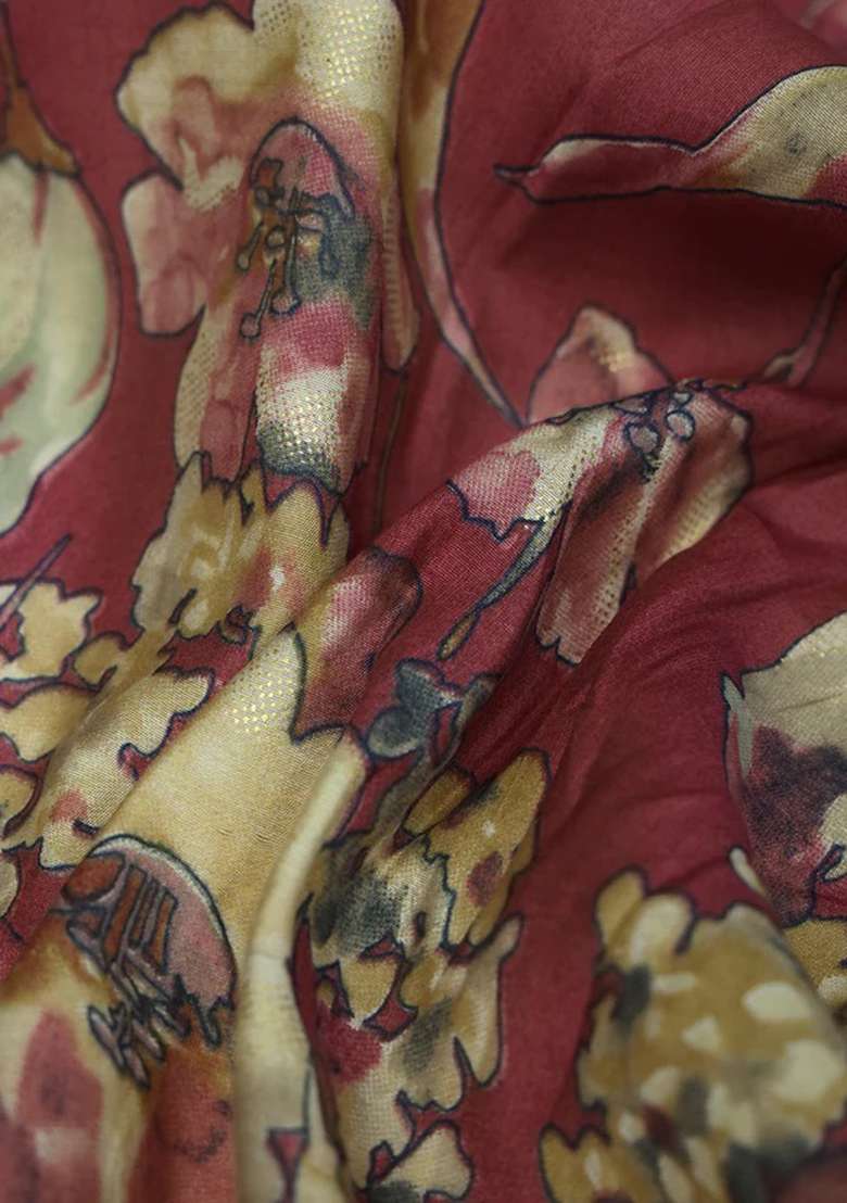 Maroon Printed Polyester Viscose Lehenga Set for Diwali and Festive Wear - Indya
