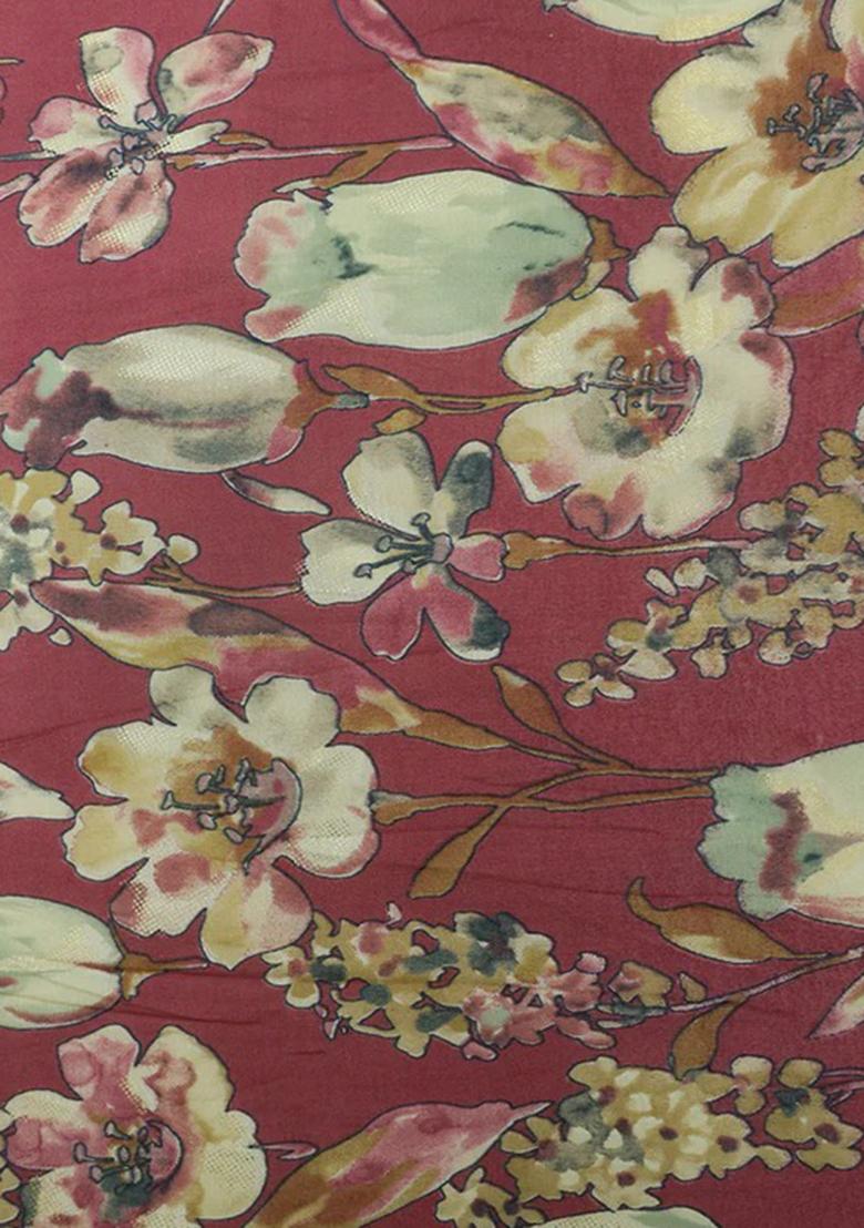 Maroon Printed Polyester Viscose Lehenga Set - Indya