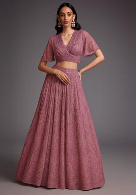 Mauve Embellished Net Lehenga Set