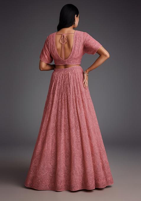 Mauve Embellished Net Lehenga Set