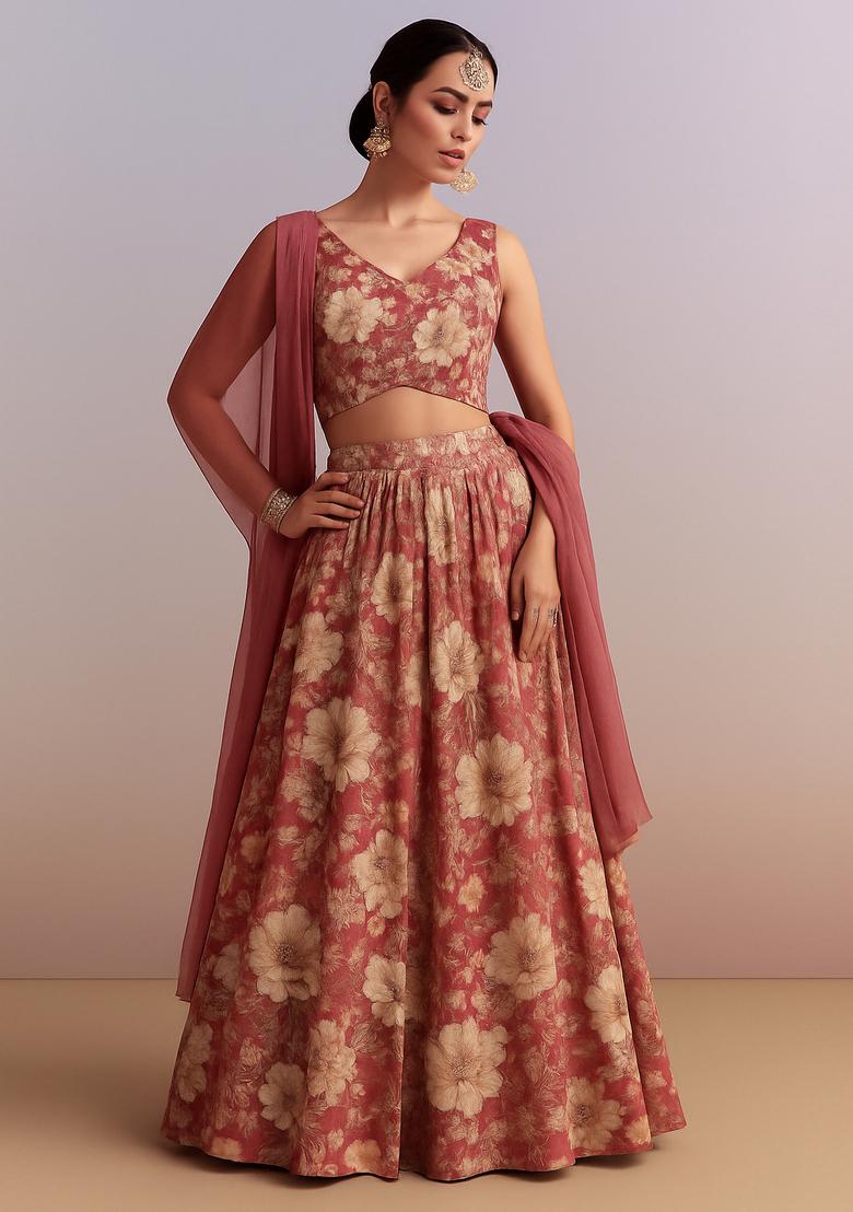 Dusty Pink Printed Pure Cotton Lehenga Set