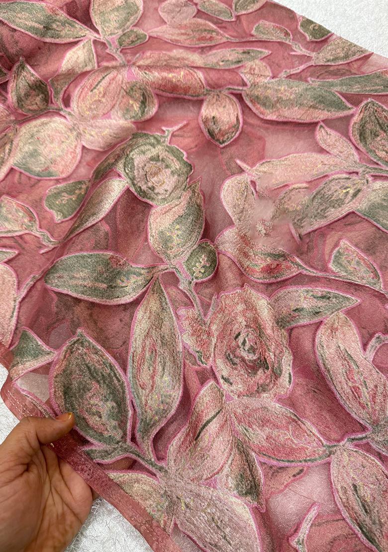 Pink Printed Organza Lehenga Set