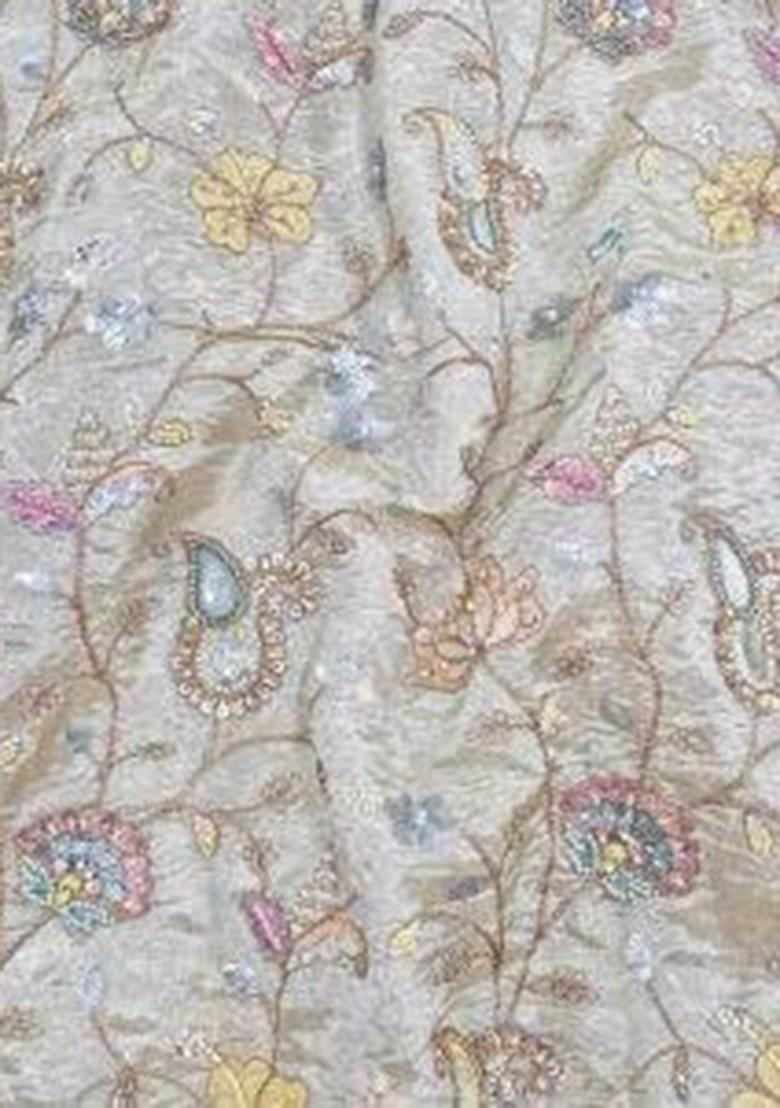 Light Beige Embroidered Tissue Lehenga Set