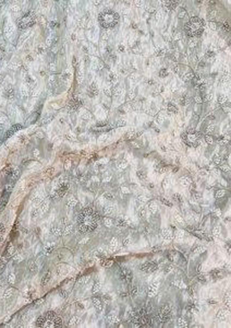 Light Beige Embroidered Tissue Lehenga Set - Indya