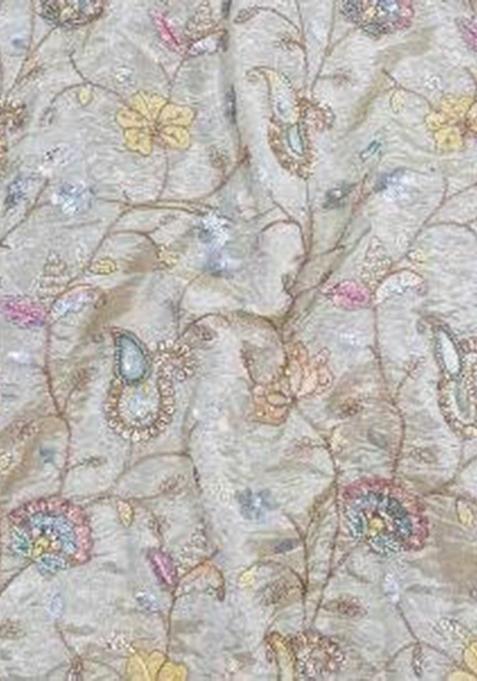 Light Beige Embroidered Tissue Lehenga Set