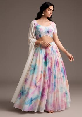 Multicolor Printed Georgette Lehenga Set