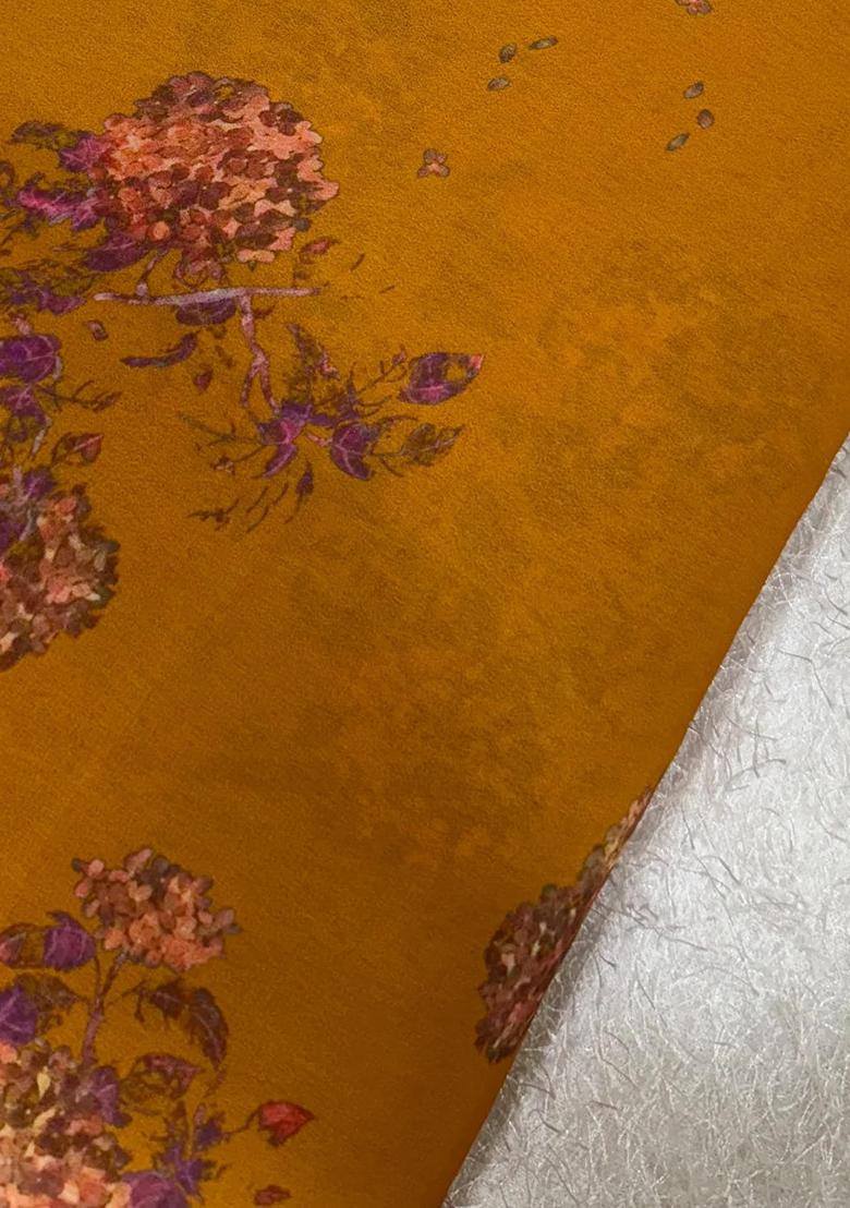 Yellow Printed Georgette Lehenga Set