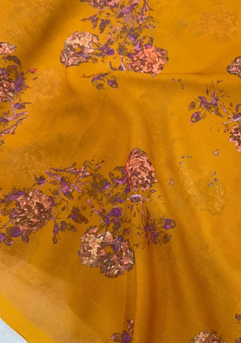Yellow Printed Georgette Lehenga Set - Indya