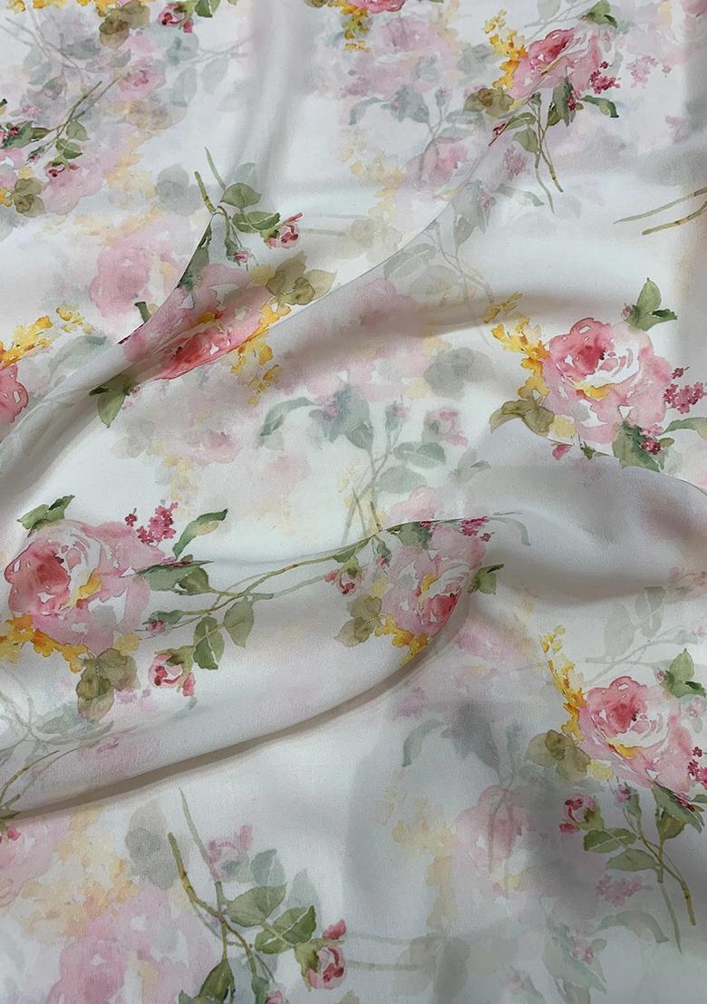 White Printed Georgette Lehenga Set