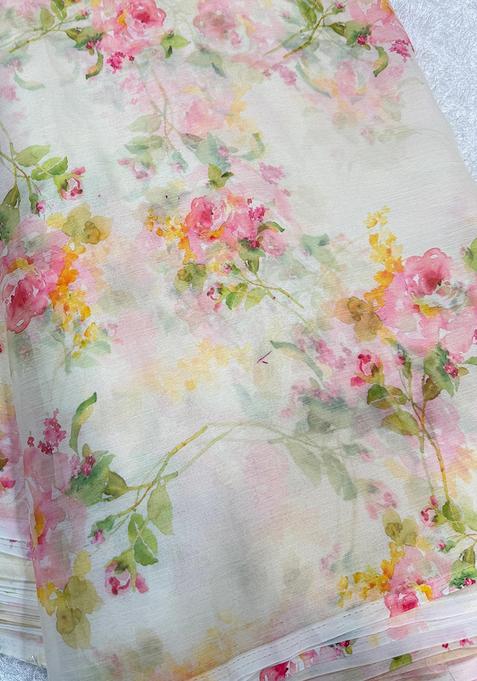 White Printed Georgette Lehenga Set