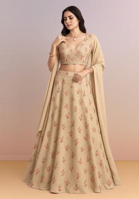 Beige Embroidered Tissue Lehenga Set