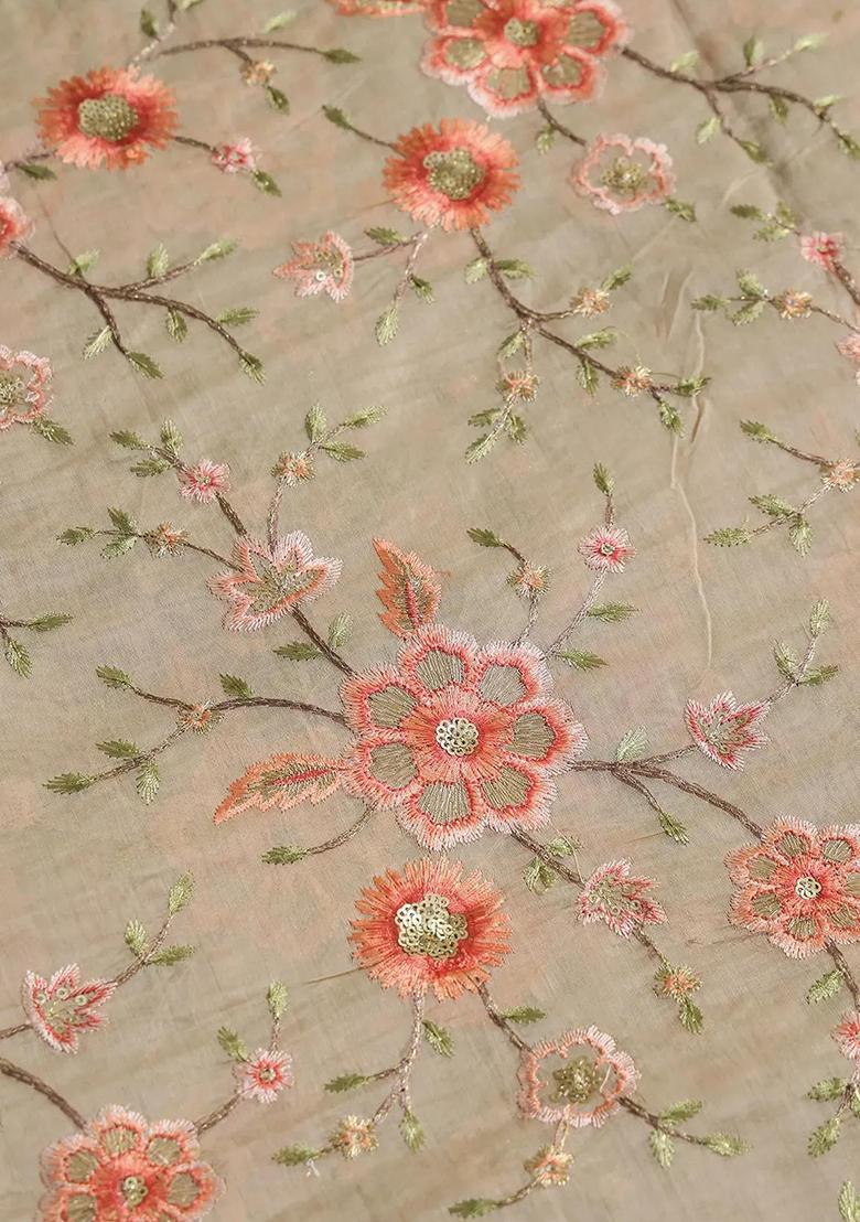 Beige Embroidered Tissue Lehenga Set