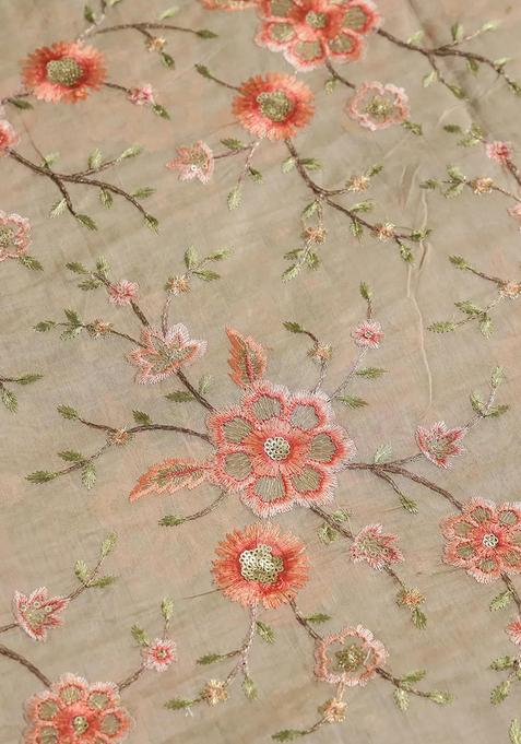 Beige Embroidered Tissue Lehenga Set