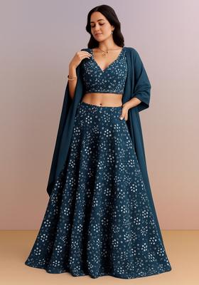 Blue Printed Cotton Lehenga Set