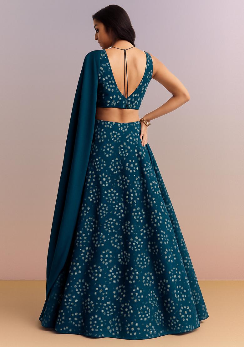 Blue Printed Cotton Lehenga Set - Indya