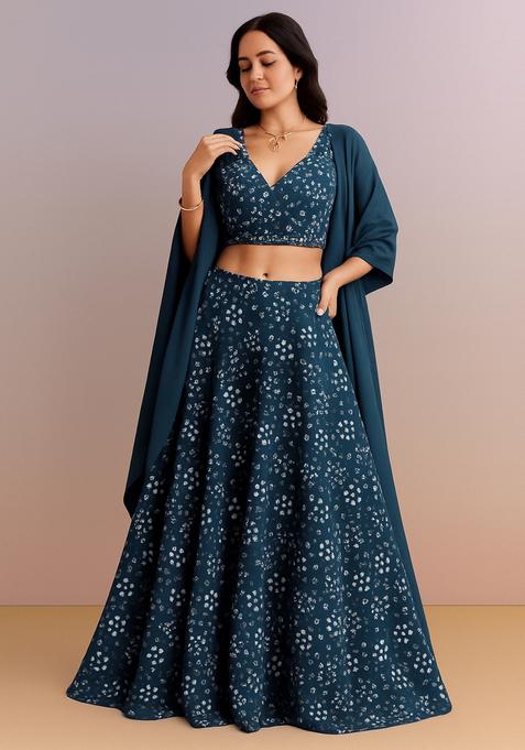Blue Printed Cotton Lehenga Set