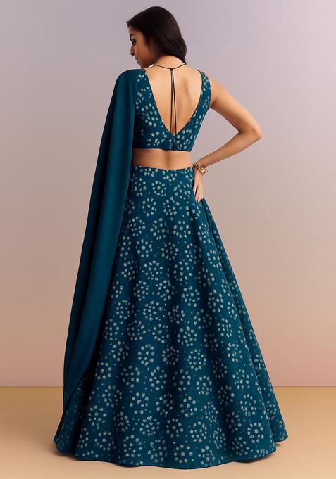 Blue Printed Cotton Lehenga Set