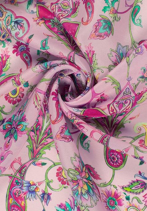 Pink Printed Blouse Georgette Lehenga Set