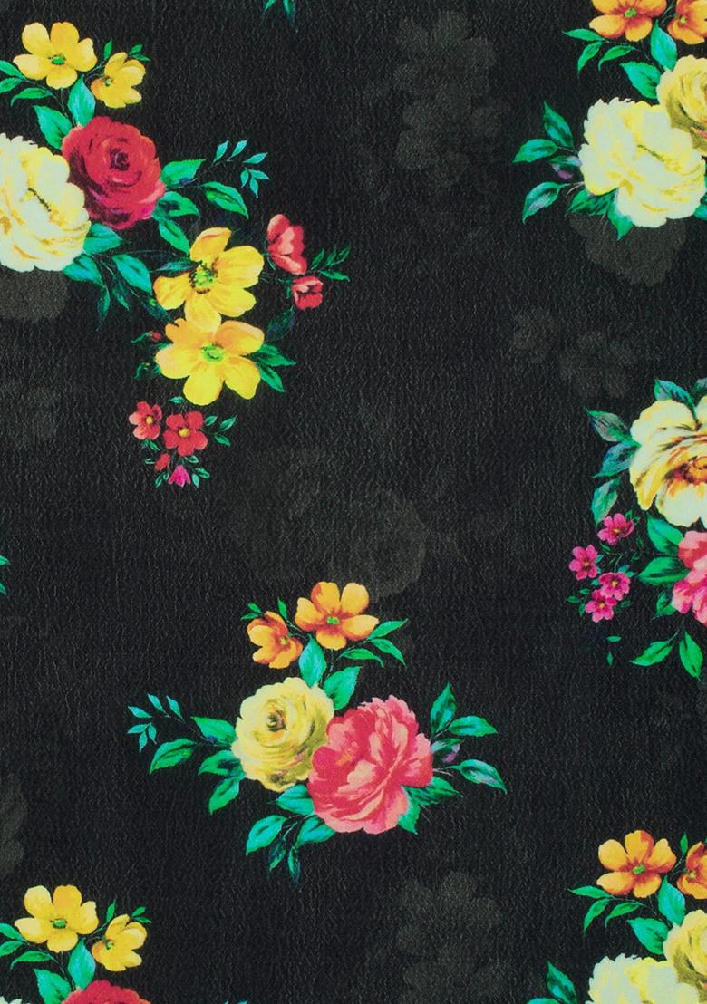 Black Printed Blouse Georgette Lehenga Set